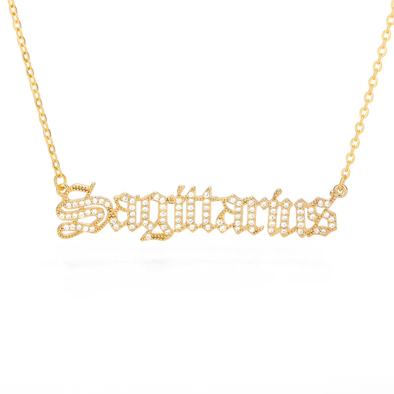 Zircon Letter Constellation Necklace For Women Stainless Steel Girl 12 Zodiac Necklaces Choker Alphabet Jewelry Bijoux Femme BFF