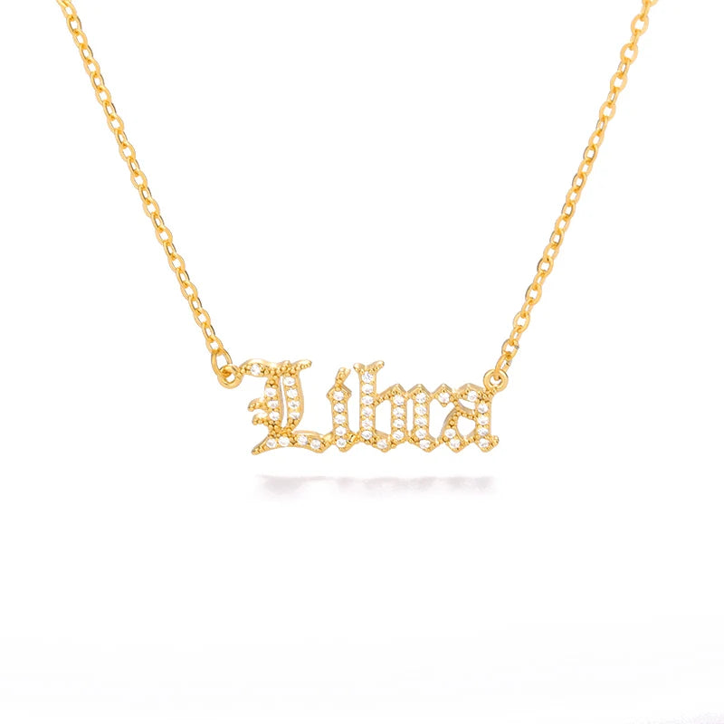 Zircon Letter Constellation Necklace For Women Stainless Steel Girl 12 Zodiac Necklaces Choker Alphabet Jewelry Bijoux Femme BFF