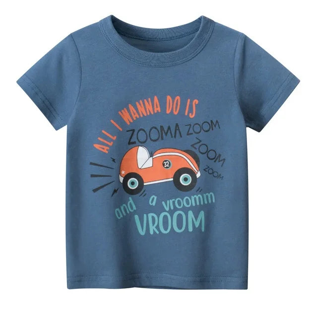 Kids Boys Clothes 100% Cotton Short Sleeve T-Shirts Car Bus Cartoon Children Clothes 2 3 4 5 6 7 8 Years Kids Summer Clothing