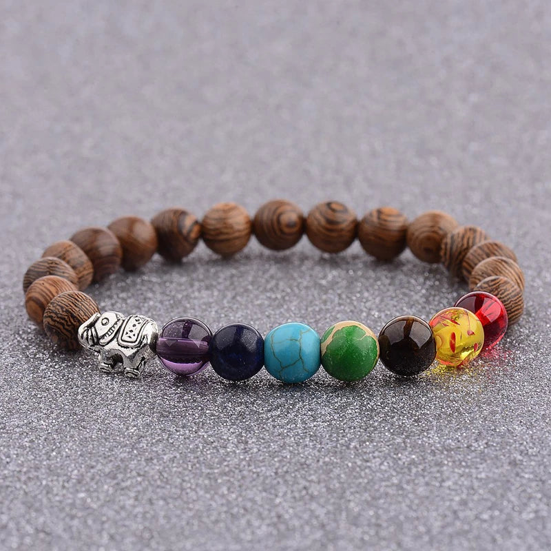 2020 Mens Natural Wooden&Buddha Beaded Bracelet 7 Chakra Yoga Meditation Bracelet Colorful Bracelets For Women ABJ002