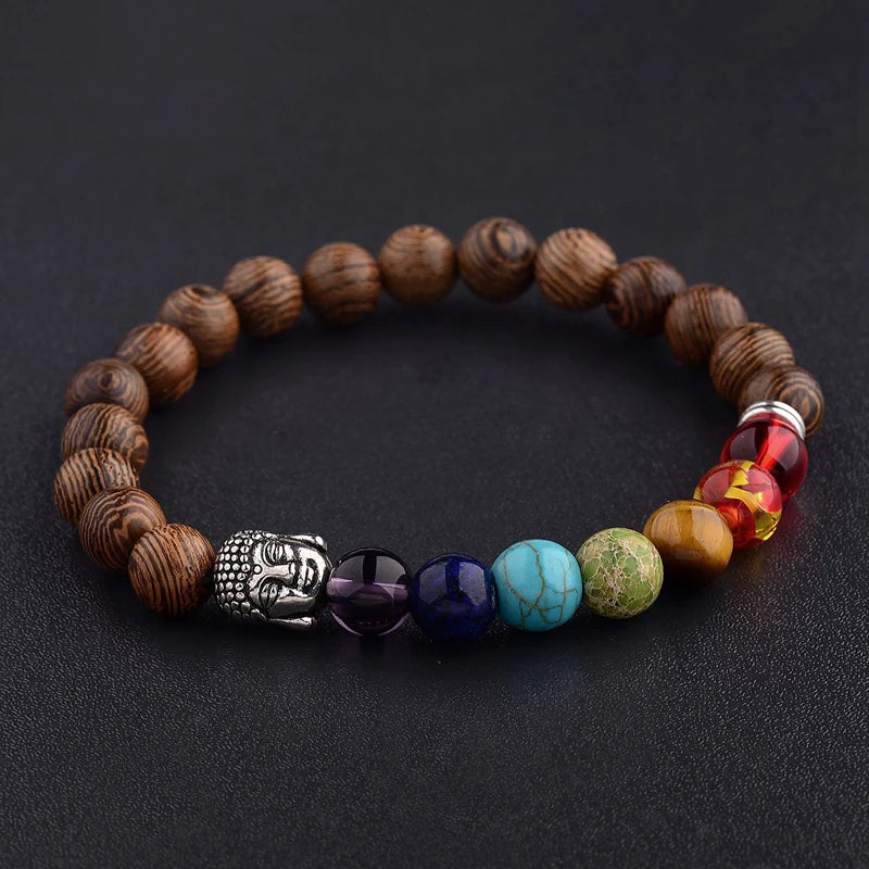2020 Mens Natural Wooden&Buddha Beaded Bracelet 7 Chakra Yoga Meditation Bracelet Colorful Bracelets For Women ABJ002