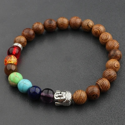 2020 Mens Natural Wooden&Buddha Beaded Bracelet 7 Chakra Yoga Meditation Bracelet Colorful Bracelets For Women ABJ002