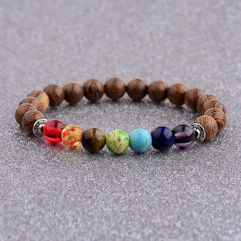 2020 Mens Natural Wooden&Buddha Beaded Bracelet 7 Chakra Yoga Meditation Bracelet Colorful Bracelets For Women ABJ002