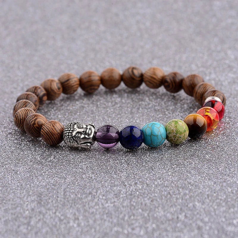 2020 Mens Natural Wooden&Buddha Beaded Bracelet 7 Chakra Yoga Meditation Bracelet Colorful Bracelets For Women ABJ002