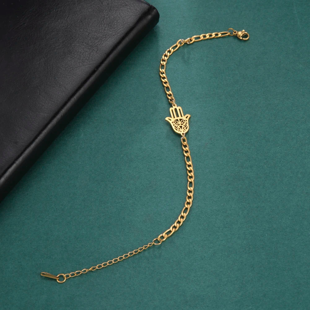 Skyrim Amulet Hamsa Hand of Fatima Bracelets on Hand Gold Color Women's Bracelet Stainless Steel Islamic Lucky Jewelry Gift 2025