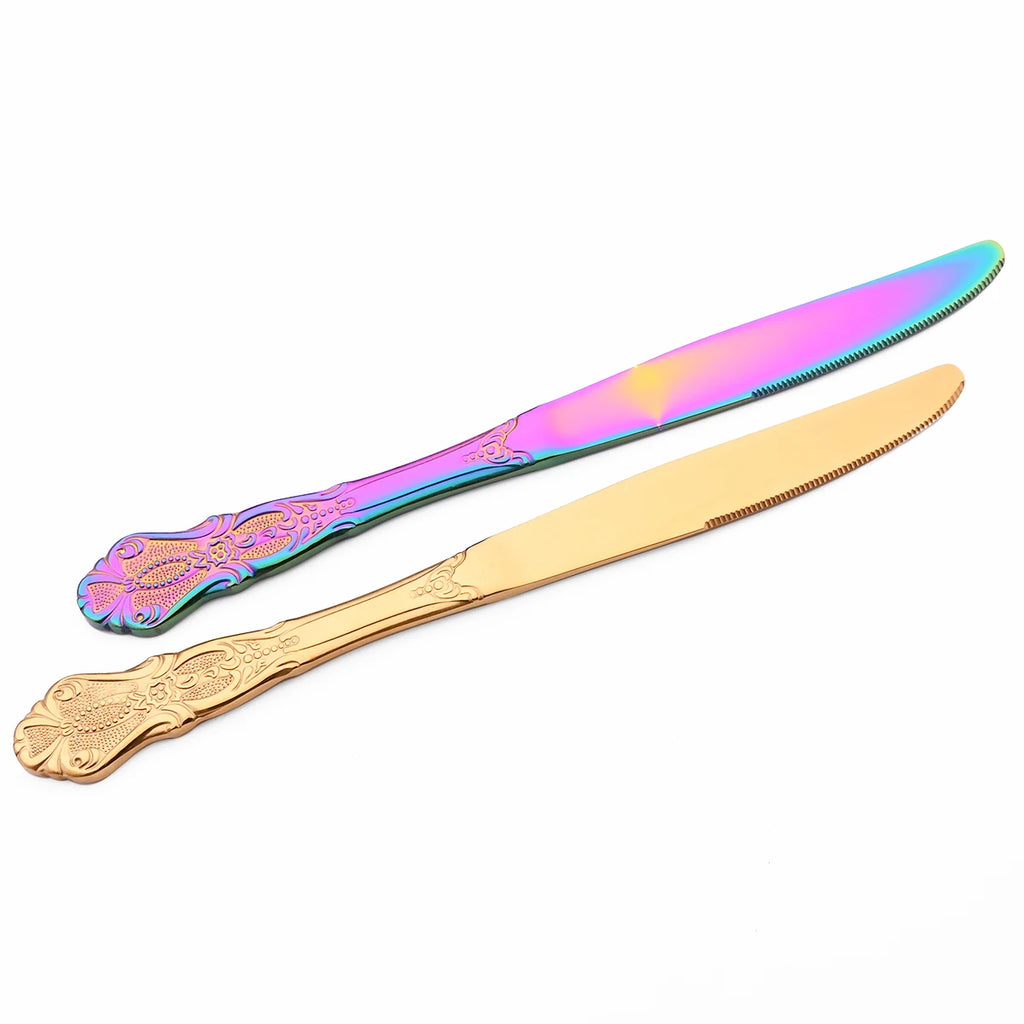 6/30Pcs Royal Colorful Dinnerware Set Knife Dessert Fork Spoon Cutlery Set Stainless Steel Silverware Kitchen Tableware Flatware