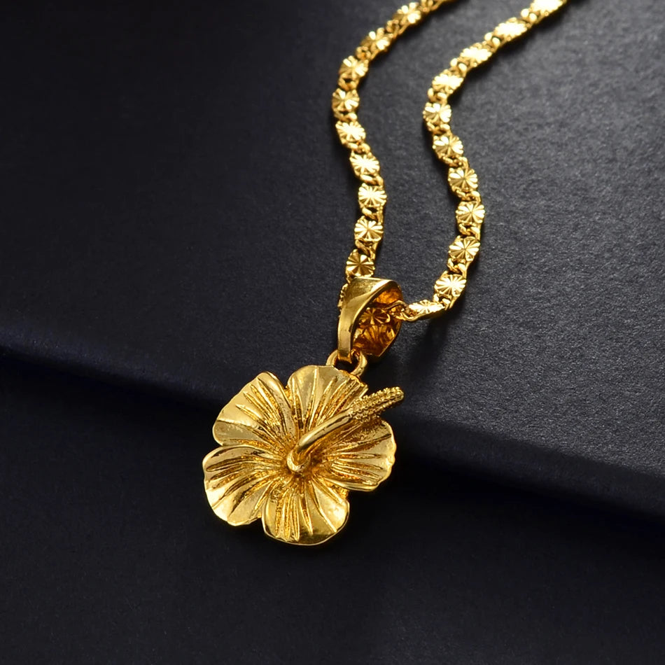 Anniyo Hawaiian Hibiscus Flower Pendant Necklace Marshallese Puerto Rico Guam Micronesia Pohnpei Jewelry Wedding Gifts #239606