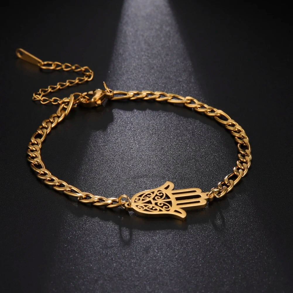 Skyrim Amulet Hamsa Hand of Fatima Bracelets on Hand Gold Color Women's Bracelet Stainless Steel Islamic Lucky Jewelry Gift 2025