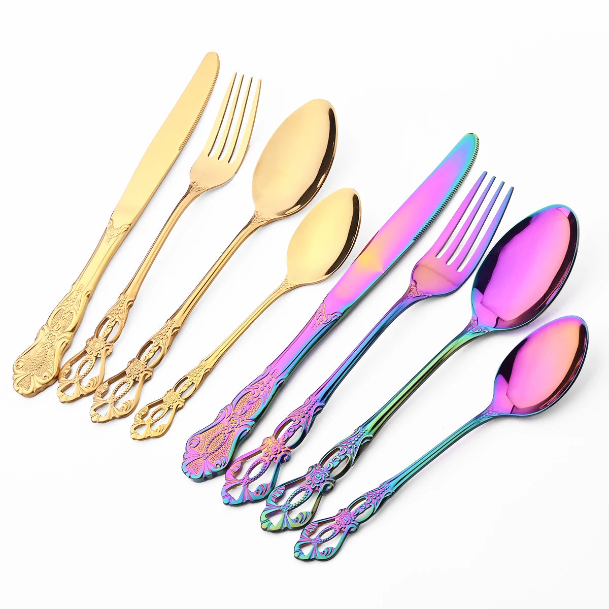 6/30Pcs Royal Colorful Dinnerware Set Knife Dessert Fork Spoon Cutlery Set Stainless Steel Silverware Kitchen Tableware Flatware
