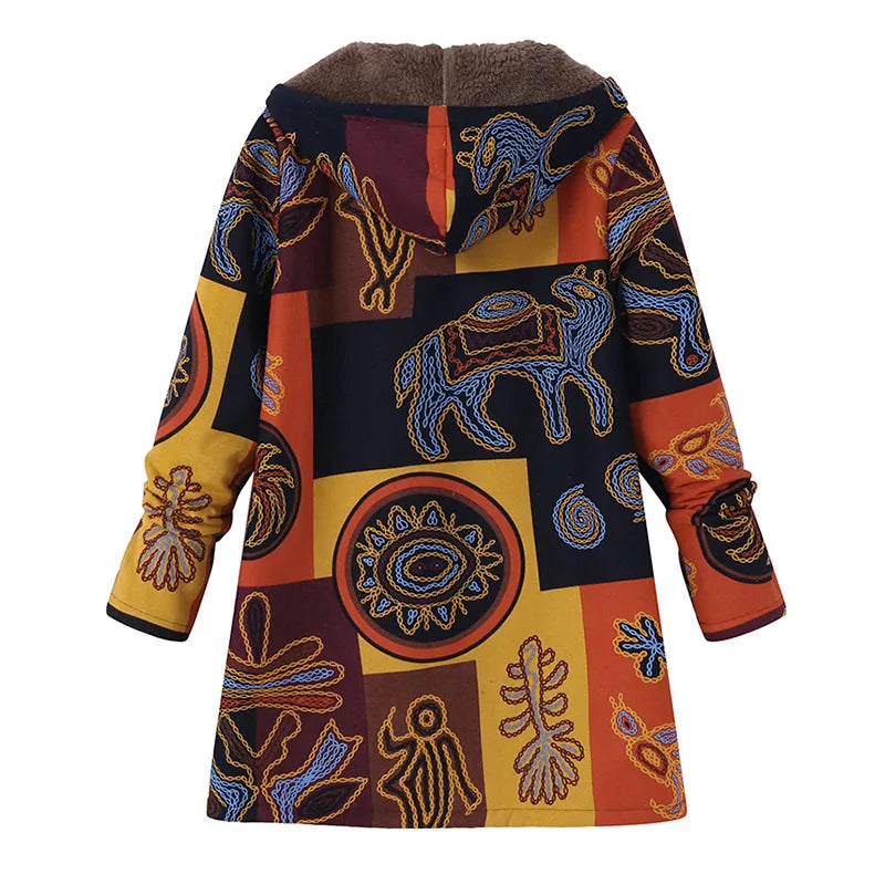 2021 New Women Winter Warm Floral Hooded Jacket Flower Print Hoody Vintage Oversized Coats Winter Padded Jacket Women Parkas