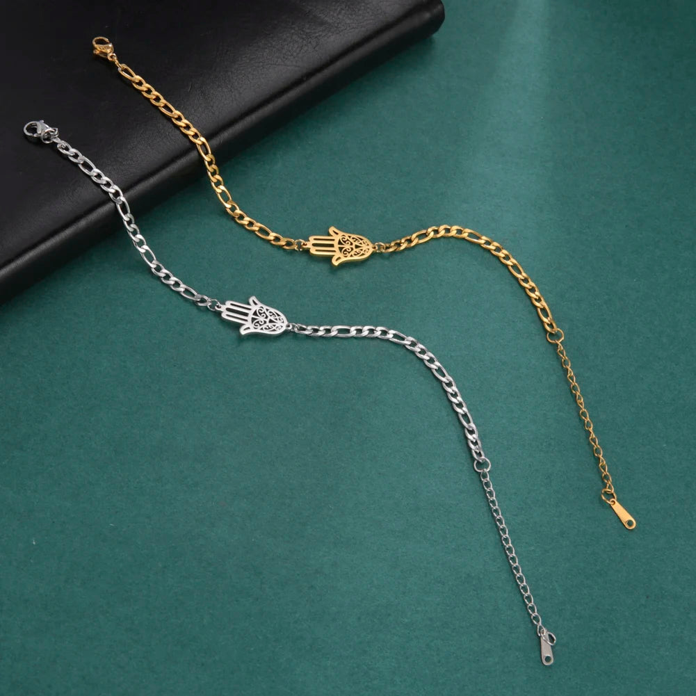 Skyrim Amulet Hamsa Hand of Fatima Bracelets on Hand Gold Color Women's Bracelet Stainless Steel Islamic Lucky Jewelry Gift 2025
