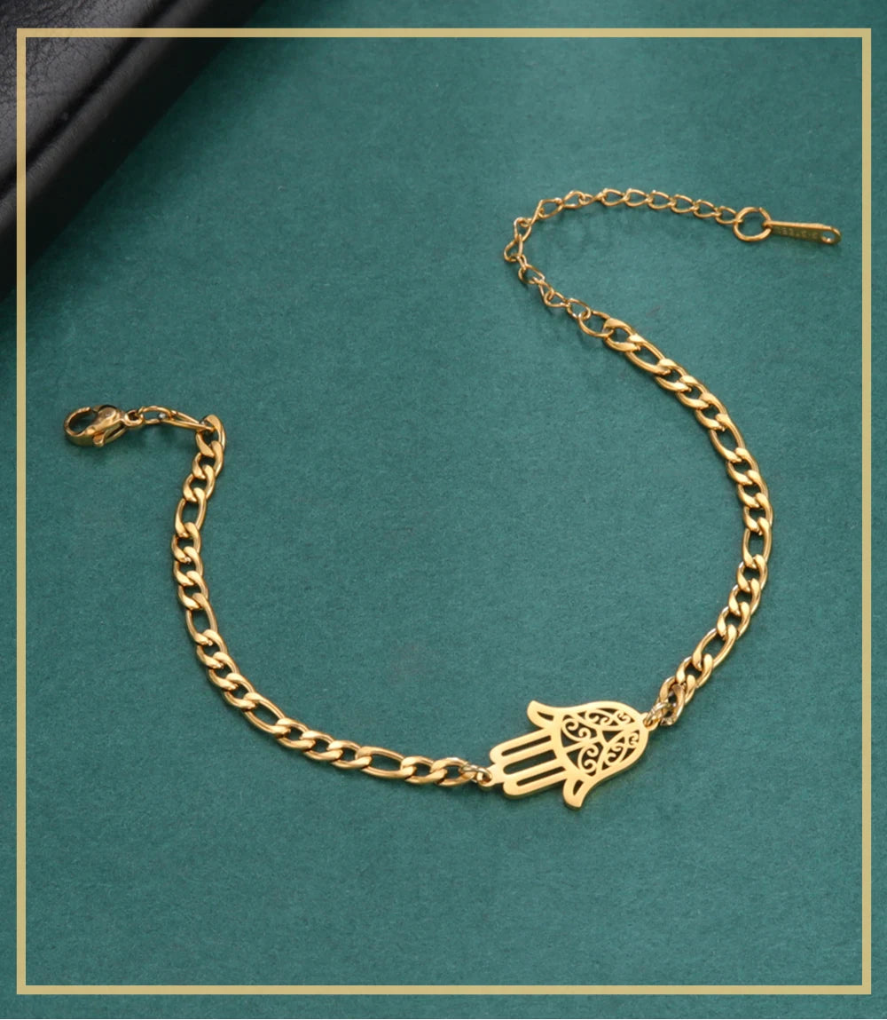 Skyrim Amulet Hamsa Hand of Fatima Bracelets on Hand Gold Color Women's Bracelet Stainless Steel Islamic Lucky Jewelry Gift 2025