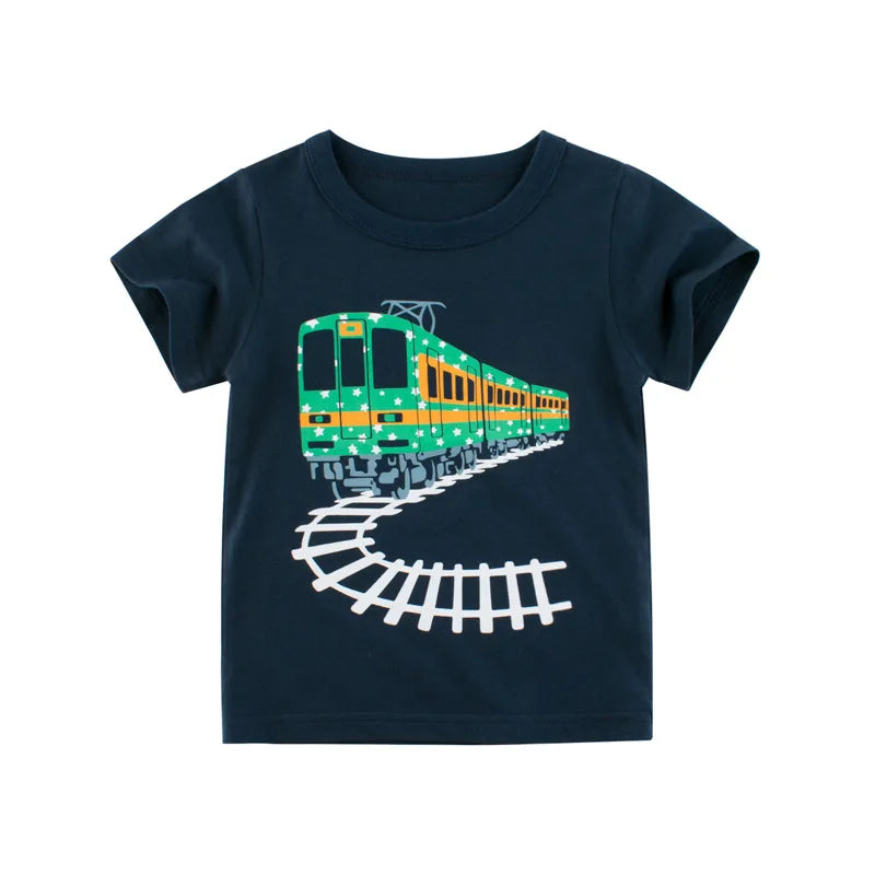 Kids Boys Clothes 100% Cotton Short Sleeve T-Shirts Car Bus Cartoon Children Clothes 2 3 4 5 6 7 8 Years Kids Summer Clothing
