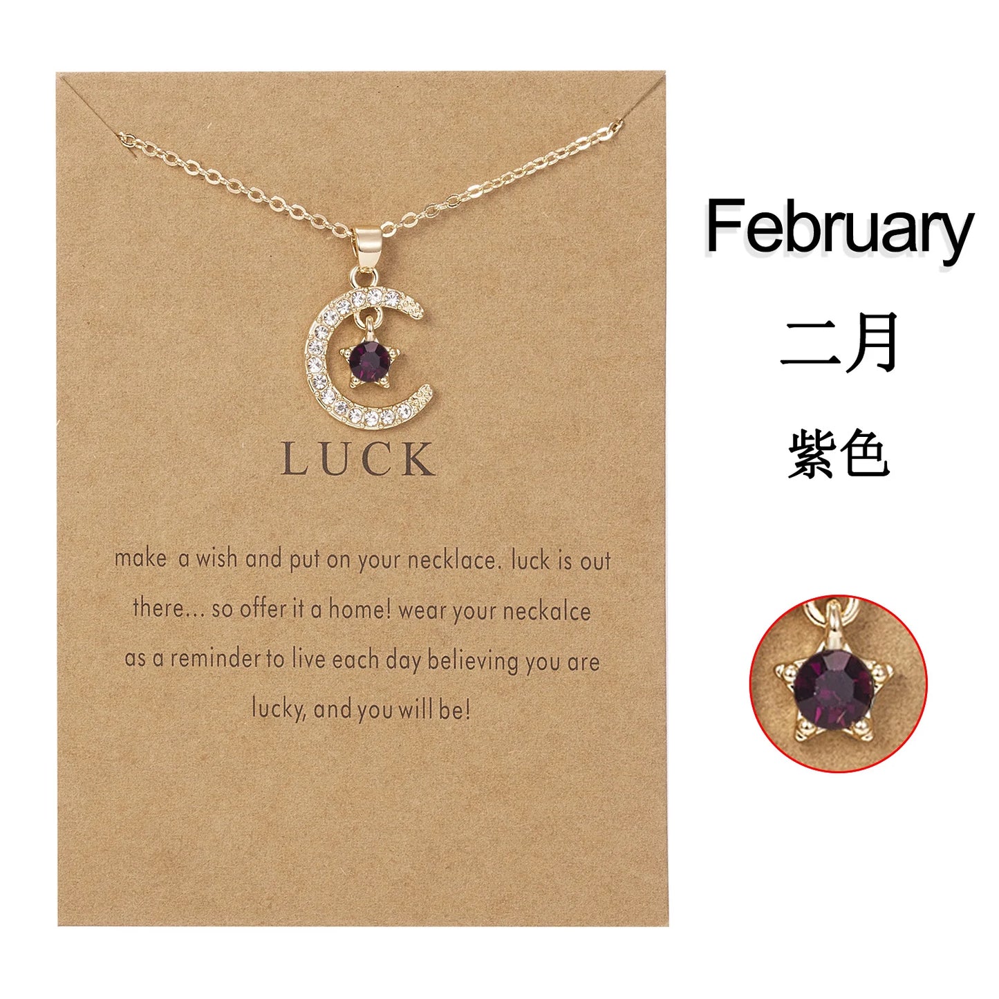 Fashion Personality Birthstone Moon Star Crystal Pendant Necklace for Women Clavicle Chain Choker Birthday Party Jewelry Gift