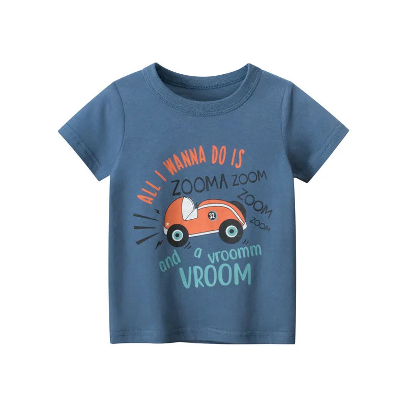 Kids Boys Clothes 100% Cotton Short Sleeve T-Shirts Car Bus Cartoon Children Clothes 2 3 4 5 6 7 8 Years Kids Summer Clothing