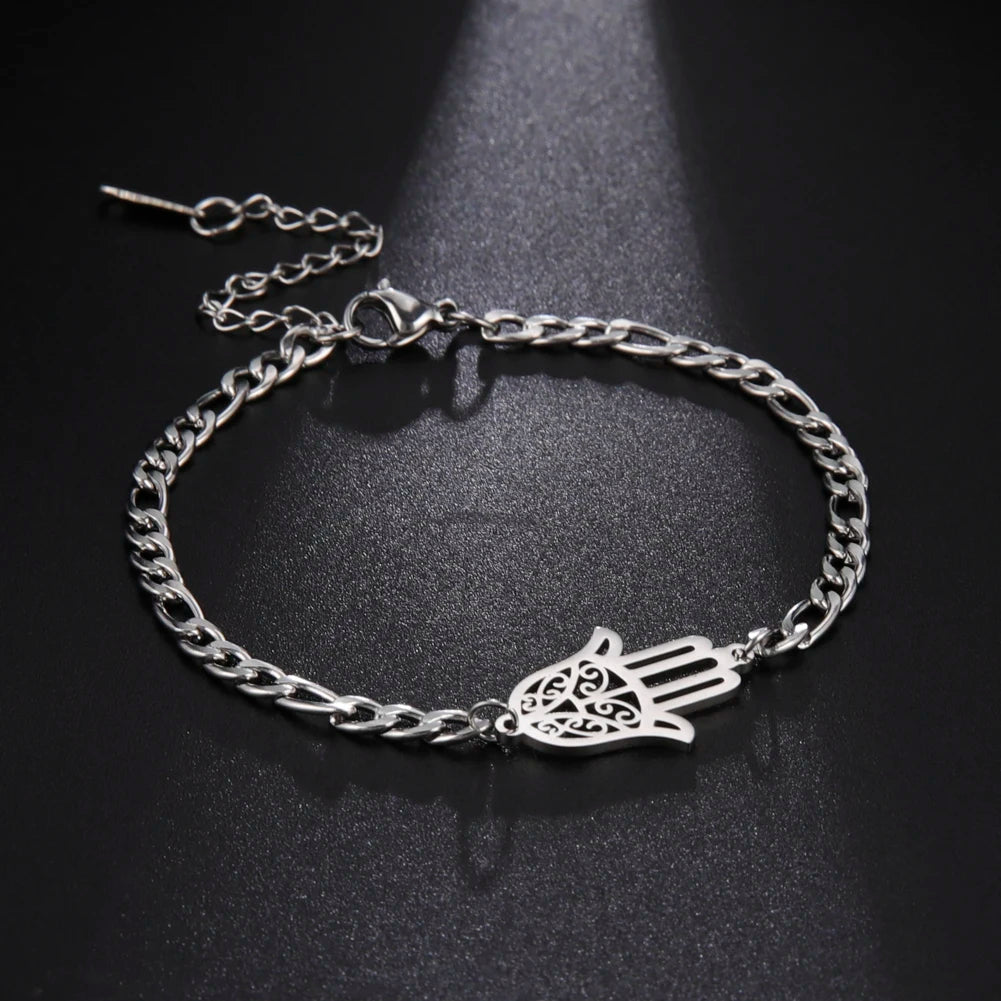 Skyrim Amulet Hamsa Hand of Fatima Bracelets on Hand Gold Color Women's Bracelet Stainless Steel Islamic Lucky Jewelry Gift 2025