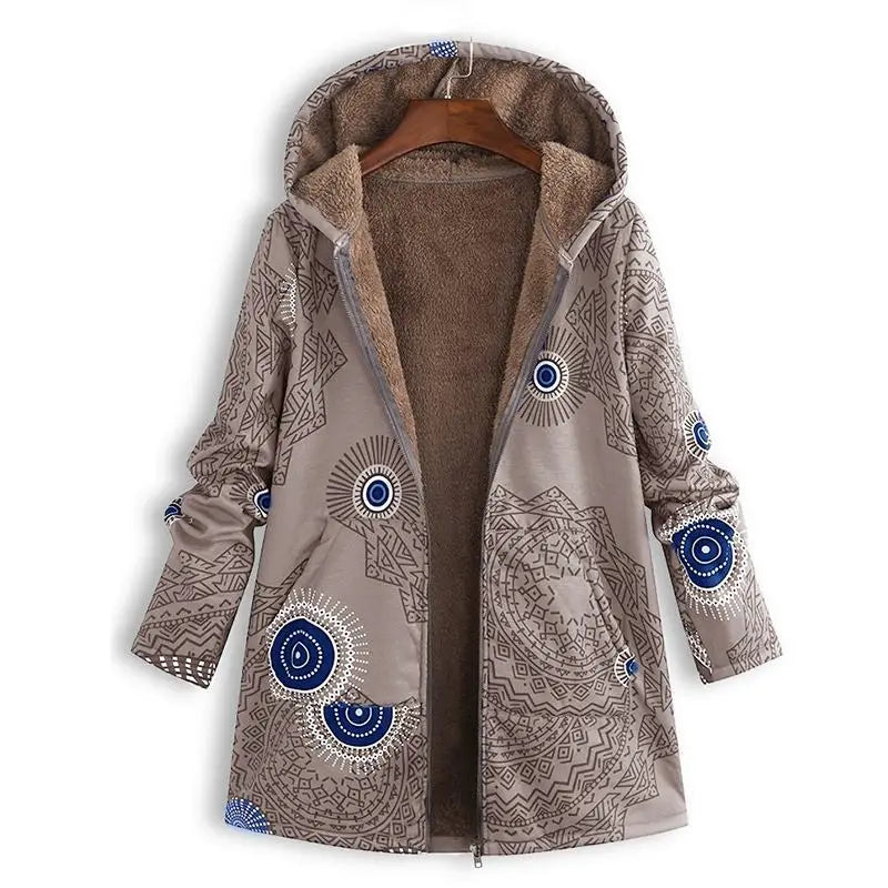 2021 New Women Winter Warm Floral Hooded Jacket Flower Print Hoody Vintage Oversized Coats Winter Padded Jacket Women Parkas