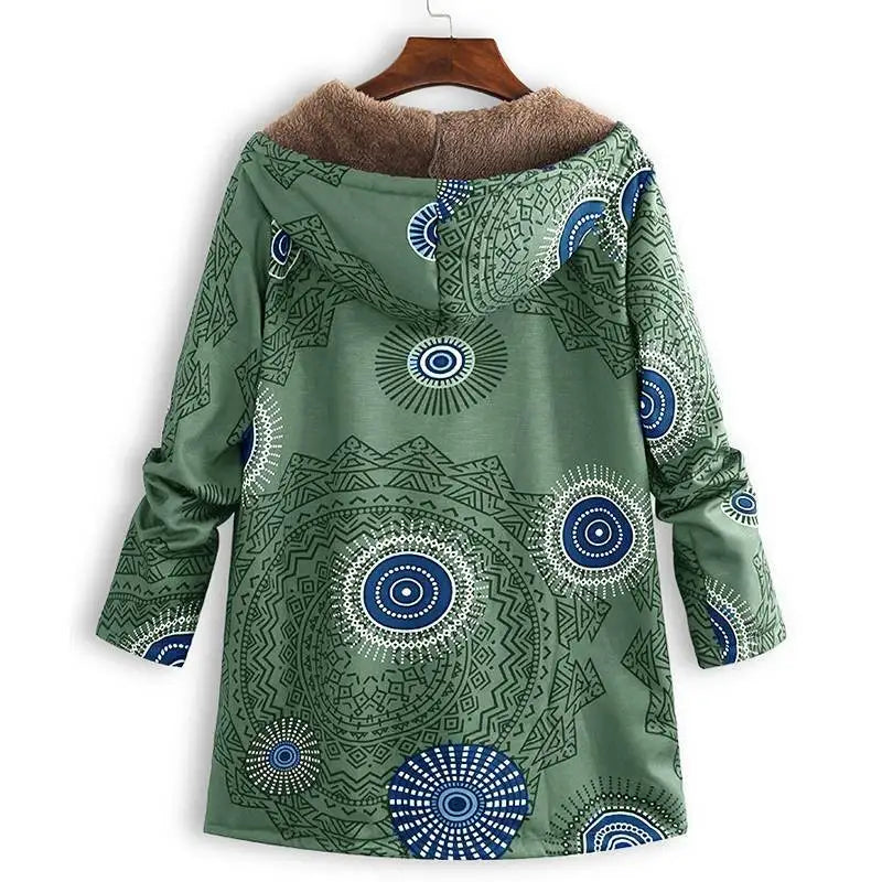 2021 New Women Winter Warm Floral Hooded Jacket Flower Print Hoody Vintage Oversized Coats Winter Padded Jacket Women Parkas