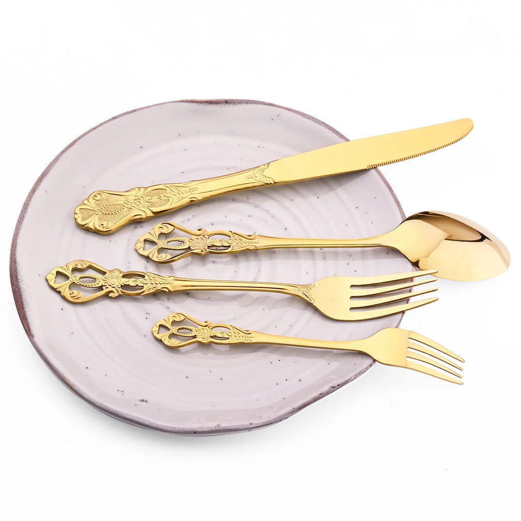 6/30Pcs Royal Colorful Dinnerware Set Knife Dessert Fork Spoon Cutlery Set Stainless Steel Silverware Kitchen Tableware Flatware