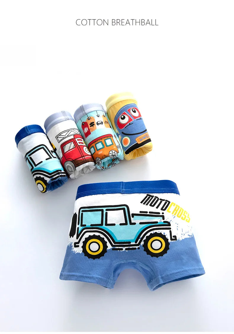 Children's Underwear Boy Panties Underpants  Engineering Vehicle Cars Fire Engine Comfortable Shorts Briefs Boxers For Kids