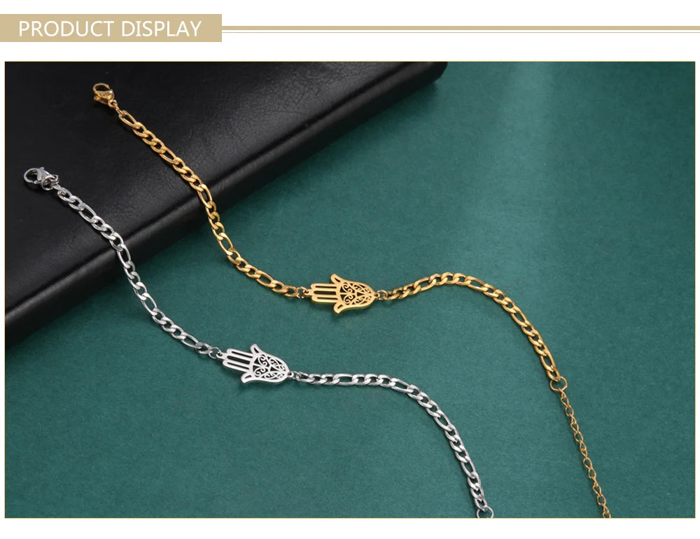Skyrim Amulet Hamsa Hand of Fatima Bracelets on Hand Gold Color Women's Bracelet Stainless Steel Islamic Lucky Jewelry Gift 2025