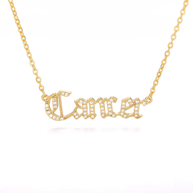 Zircon Letter Constellation Necklace For Women Stainless Steel Girl 12 Zodiac Necklaces Choker Alphabet Jewelry Bijoux Femme BFF
