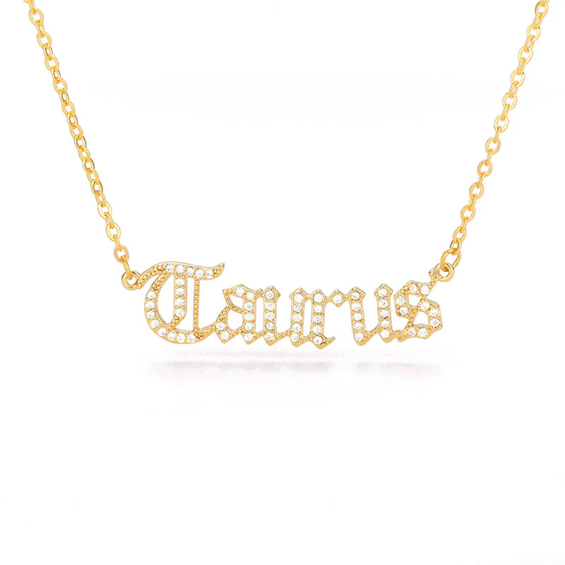 Zircon Letter Constellation Necklace For Women Stainless Steel Girl 12 Zodiac Necklaces Choker Alphabet Jewelry Bijoux Femme BFF