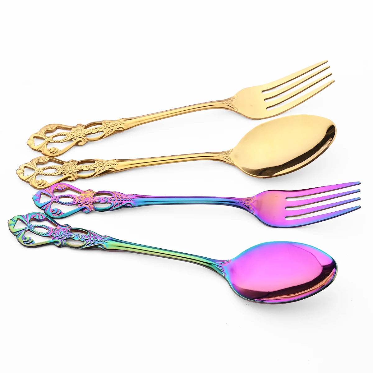 6/30Pcs Royal Colorful Dinnerware Set Knife Dessert Fork Spoon Cutlery Set Stainless Steel Silverware Kitchen Tableware Flatware