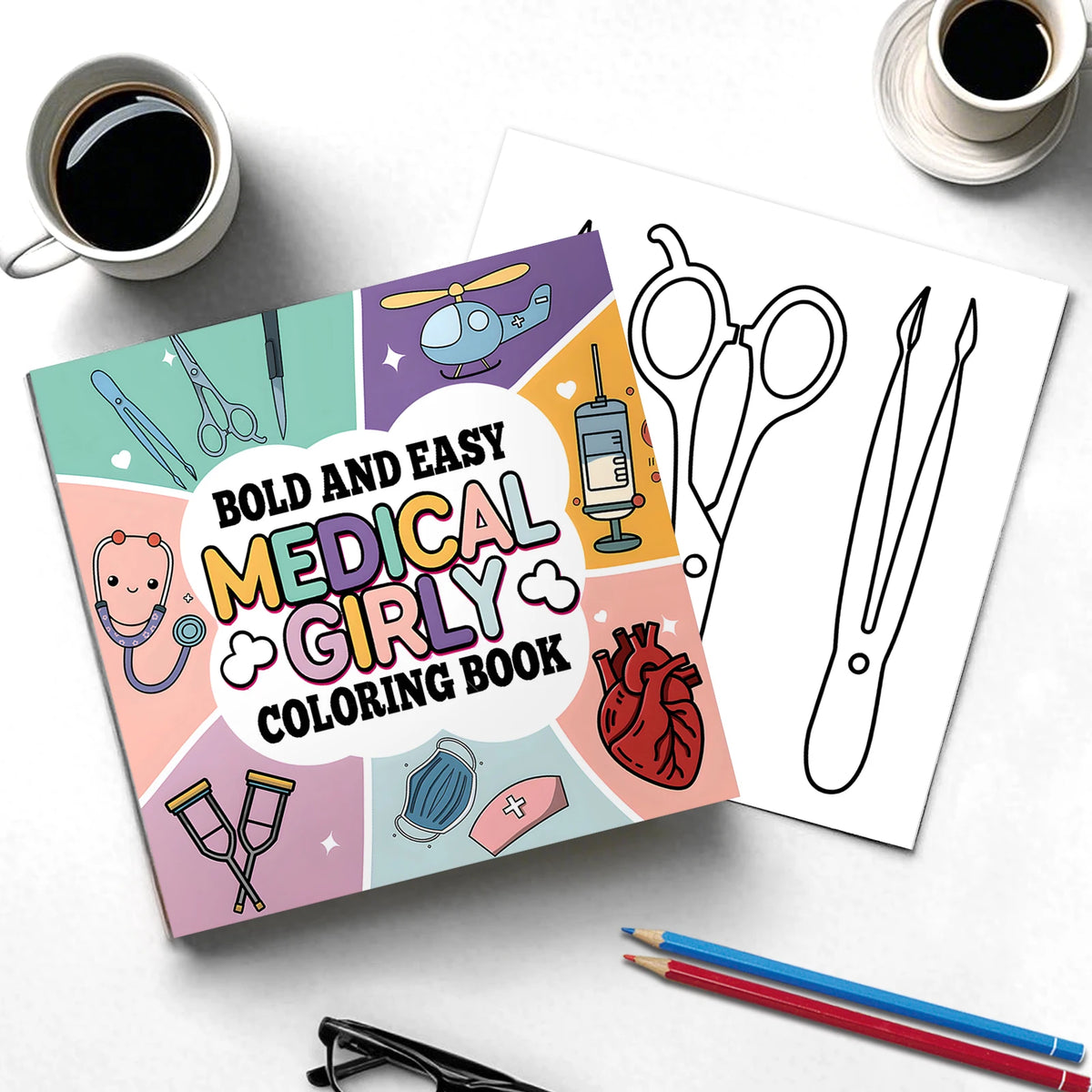 Bold And Easy Medical Girly Coloring Book for Adults - Nurse & Healthcare Themed Patterns Stress Relief Art Therapy Drawing Book