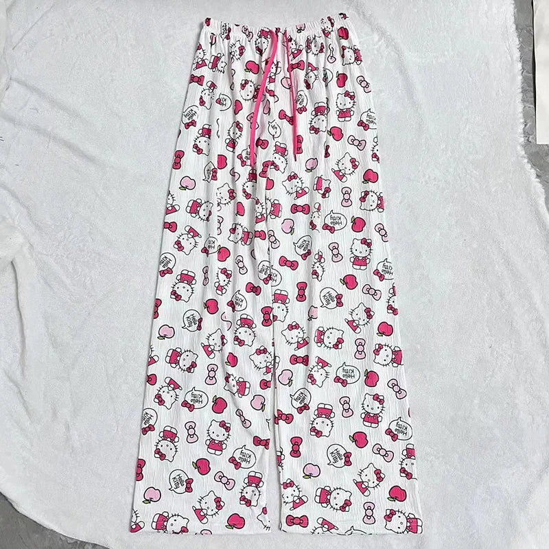 Hello Kitty Flannel Pajama Pants Anime Cartoon Sanrio Home Pants Couple Home Sleepwear Trousers Leisure Home Clothing
