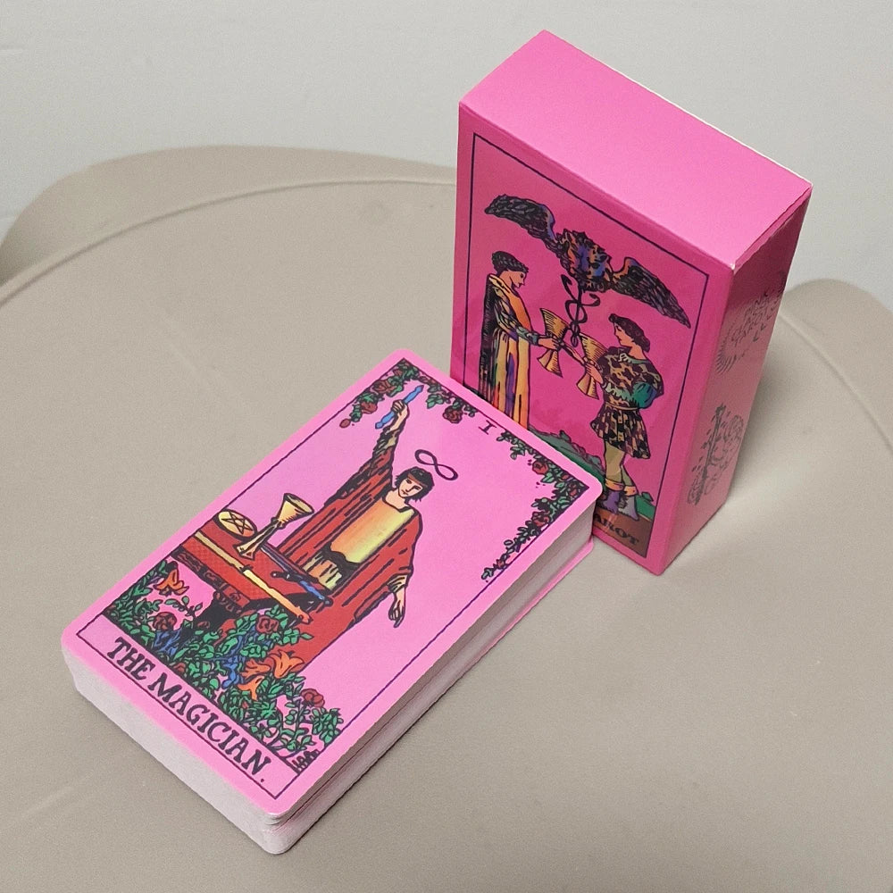 Pink Neon Tarot Deck - 10.3*6cm 78 Classic Rider-Waite Smith Cards Vibrant Trippy Design