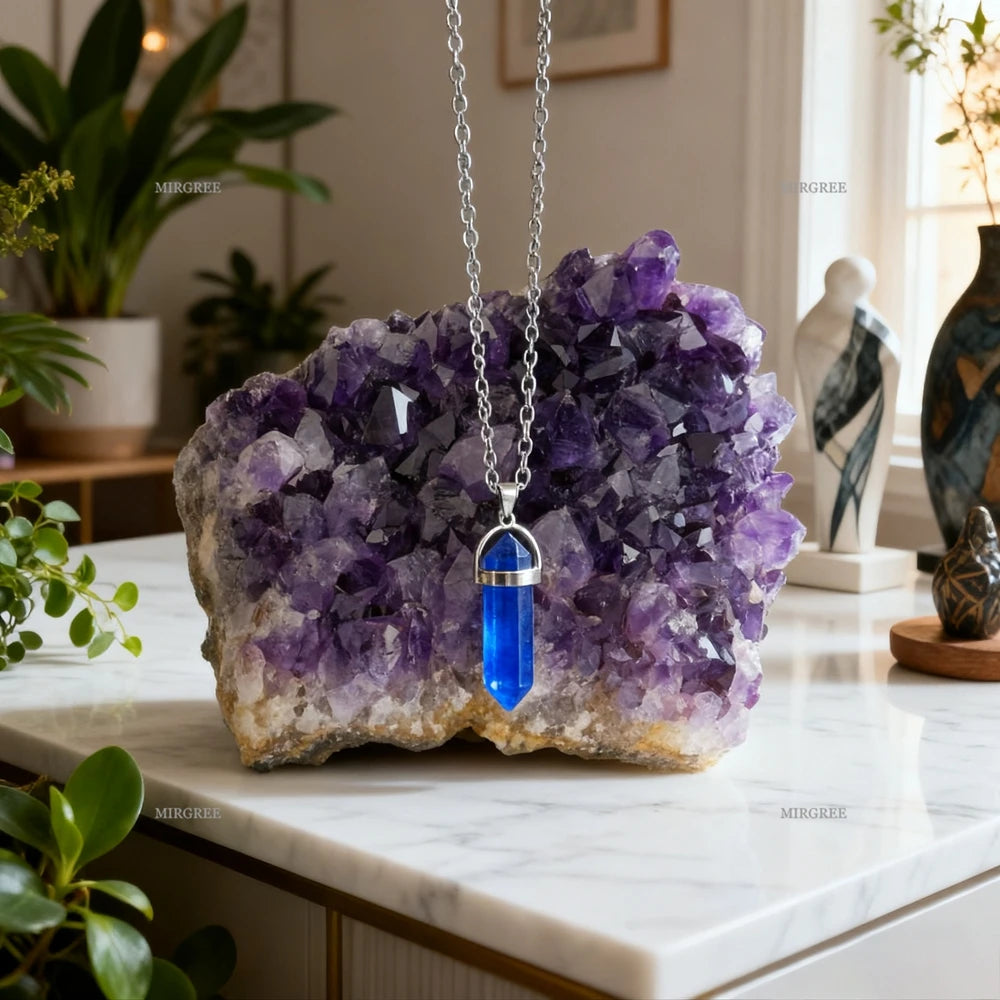 2pcs Natural Amethyst Clusters and Lapis Lazuli Necklace Set,home Decor Healing Crystals,spiritual Gifts for Crystal Enthusiasts