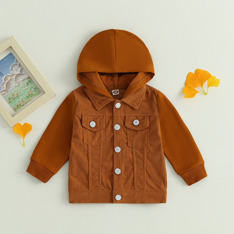 2023-06-22 Lioraitiin 0-4Years Toddler Boy Girl Fall Corduroy Jacket Casual Long Sleeve Button Down Lapel Coat Hoodie Outwear