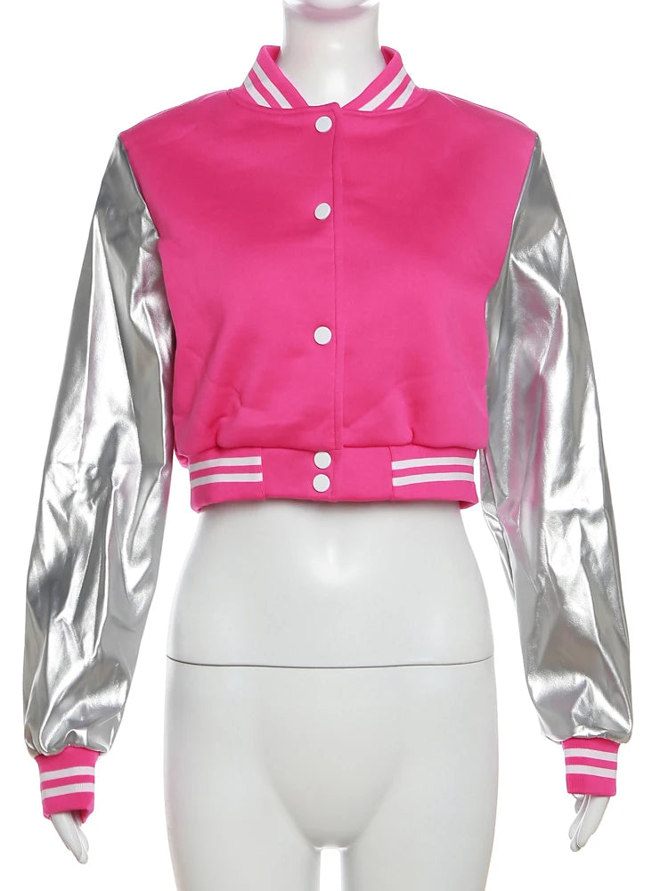 Kliou Letter Shape Patchwork Coats Women Casual Classic Panelled Long Sleeve Single Breasted Croped Jacket Female Street Outwear