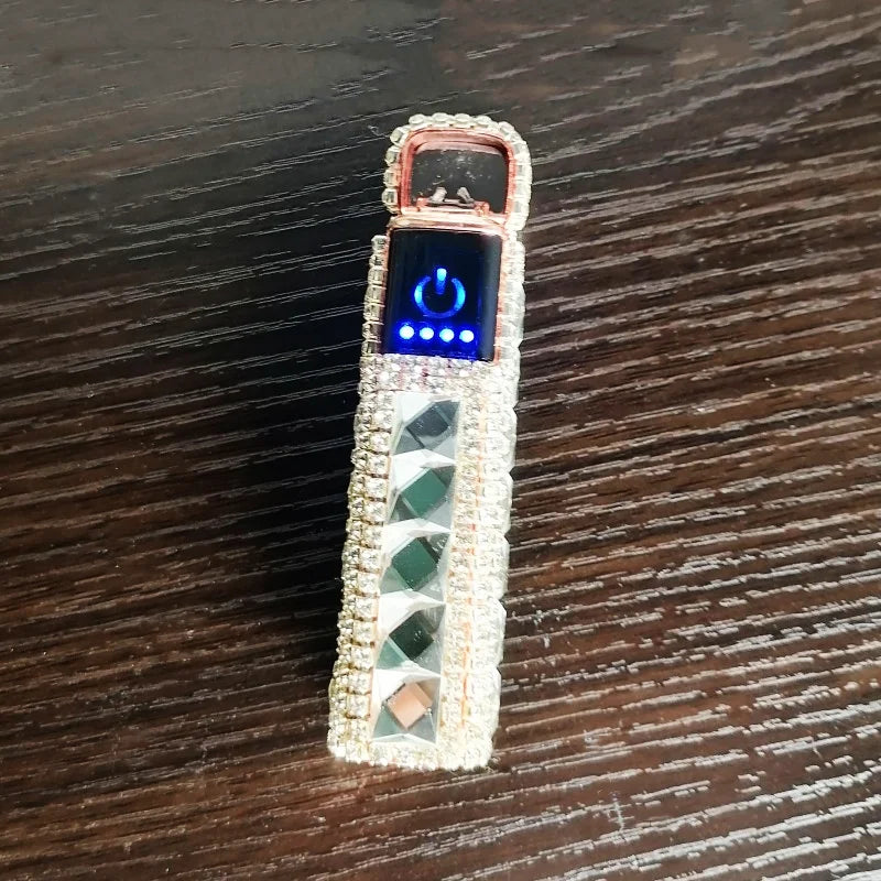 Rhinestone Touch Screen Lighter With Diamond Usb Charging Mute Cigarette Lighter Personality Ladies Lighter Windproof Gadget