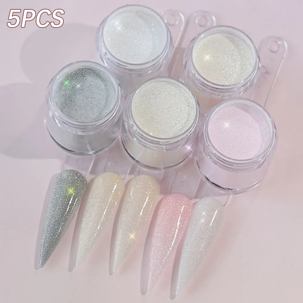 6Jars Glitter Nude Acrylic Nail Powder Set Pink Blue Glitter Acrylic Powder for Nail Extension French Manicure Nail Carving Tool