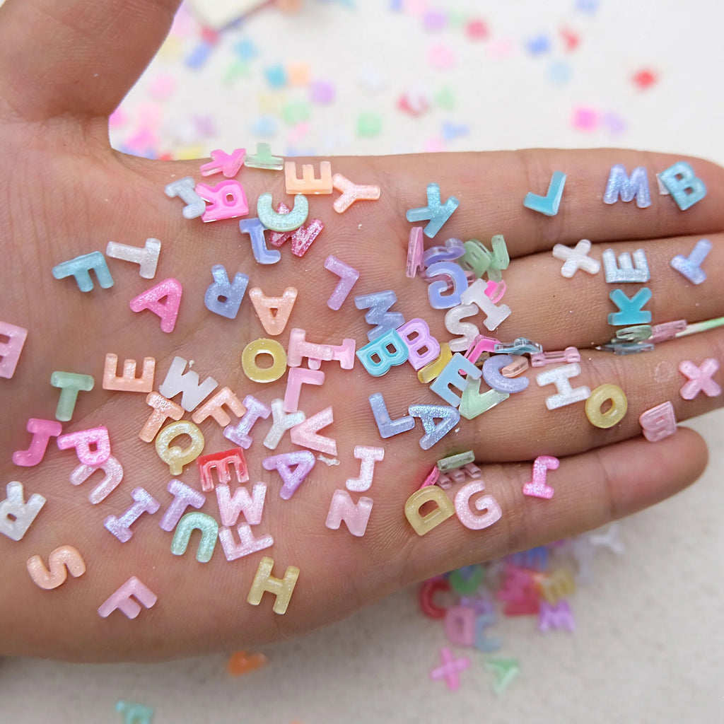 Cartoon 26-letter Nail Charms Ice-transparent fine-flash ABC Letter Nail Art Accessories 3D Cute Resin Wearable Nail Decorations