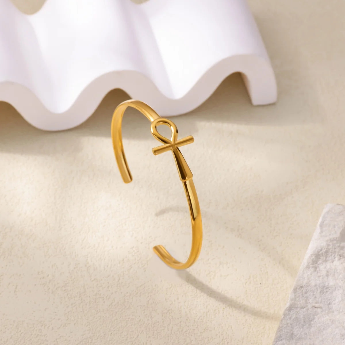 Stainless Steel Ankh Cross Bracelet For Women Men Gold Color Cross Cuff Bangles Vintage Egyptian Religion Jewelry Gifts