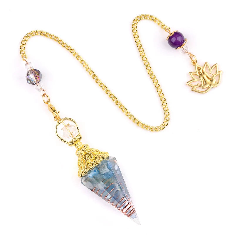 Natural Stone Golden Chain Seven Chakra Spirit Pendulum Gravel Resin Healing Pendant For Jewelry Making Accessories Necklace