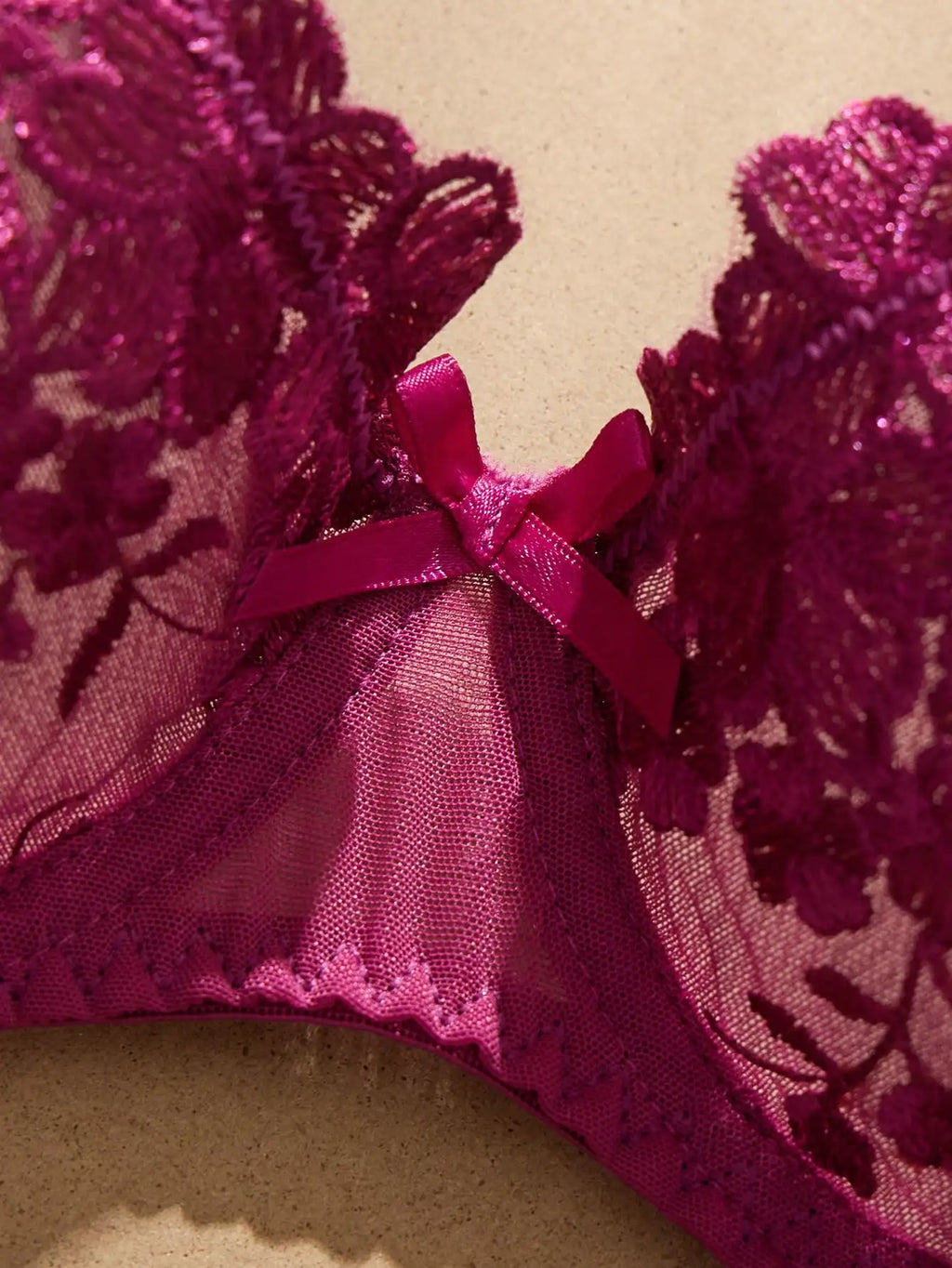 2pcs Mesh Embroidery Floral Lace Women Lingerie Set