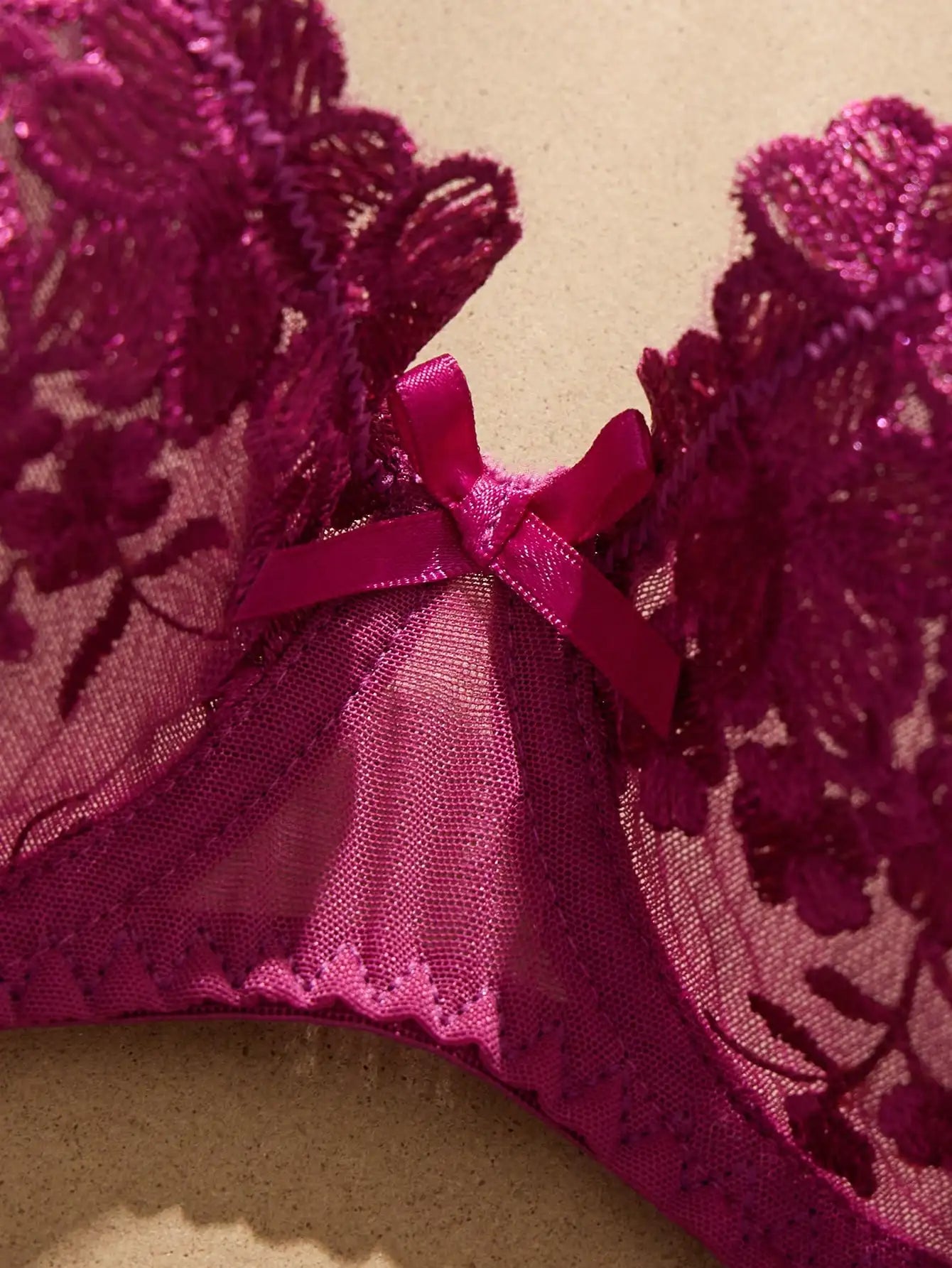2pcs Mesh Embroidery Floral Lace Women Lingerie Set