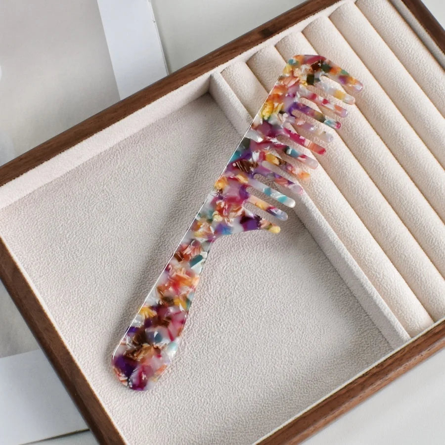 1PC Women's Multicolor acetate Long handle Wide Teeth Smooth comb Portable comb Comfortable handle Holiday gift casual