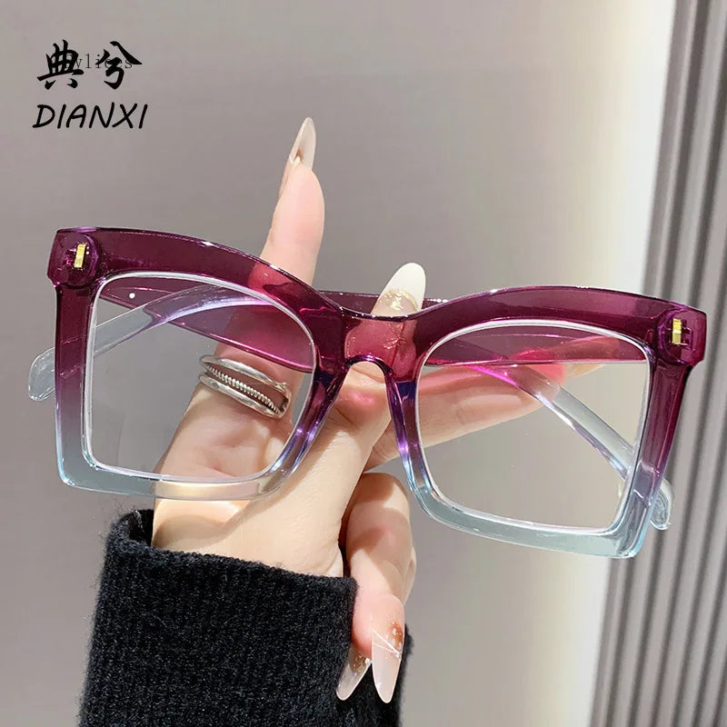 Y2k Oversized Frame Reading Glasses Women Leopard Print Blocking Blue Light Presbyopic Spectacles Eyeglasses Clear Lens óculos