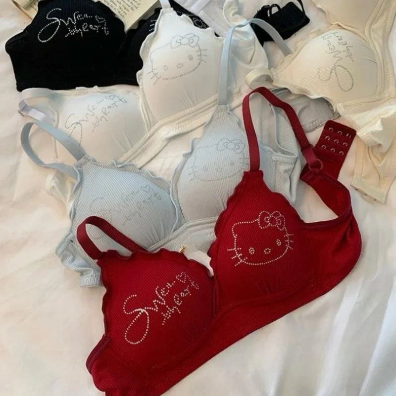 Kawai Sanrio Hello kitty cartoon cute youth underwear small breasts gathered breathable thin bra without steel rings new style