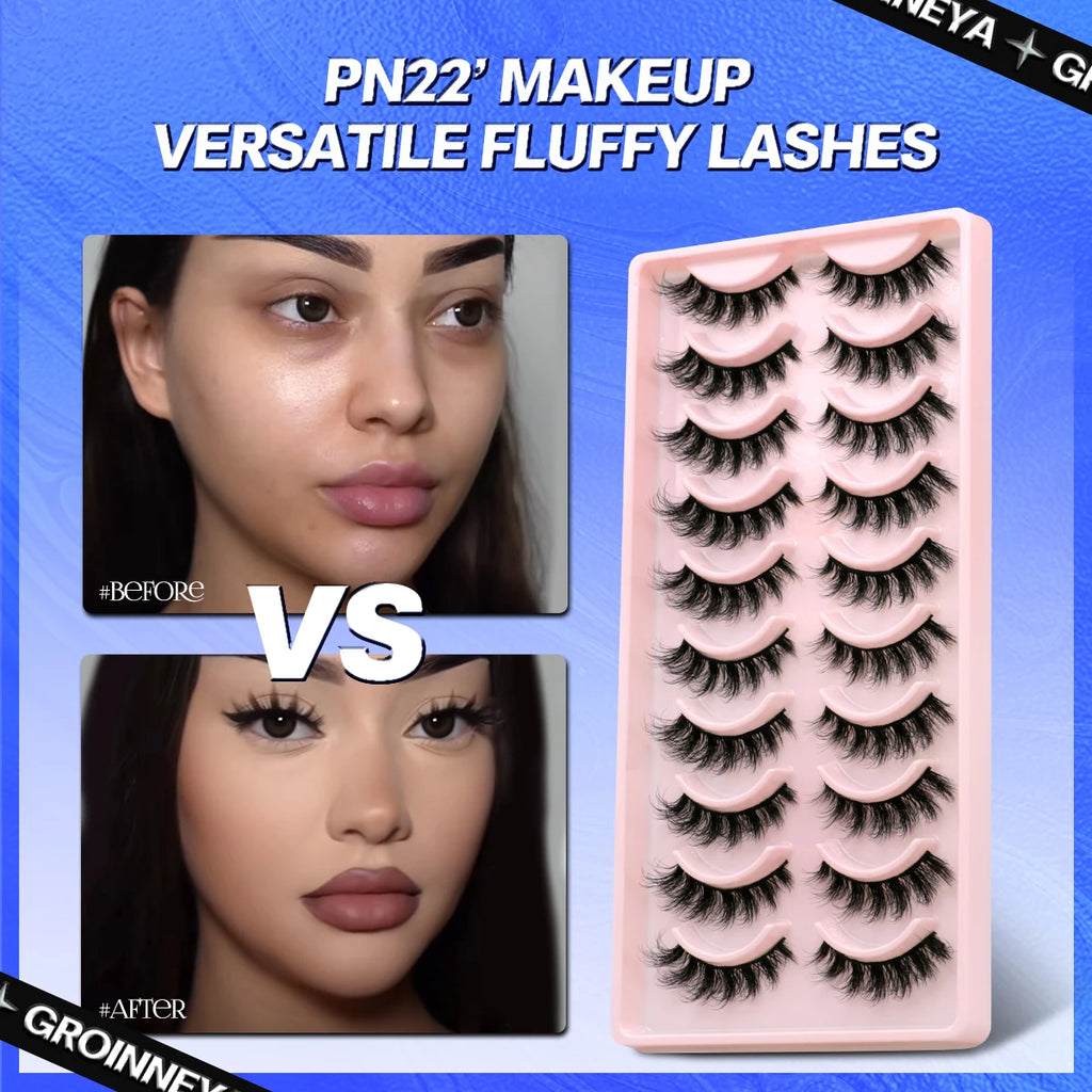 GROINNEYA 5/10 Pairs 3D Faux Mink Lashes Fluffy Soft Full Thick Wispy Natural long False Eyelashes Curly lashes wholesale lashes