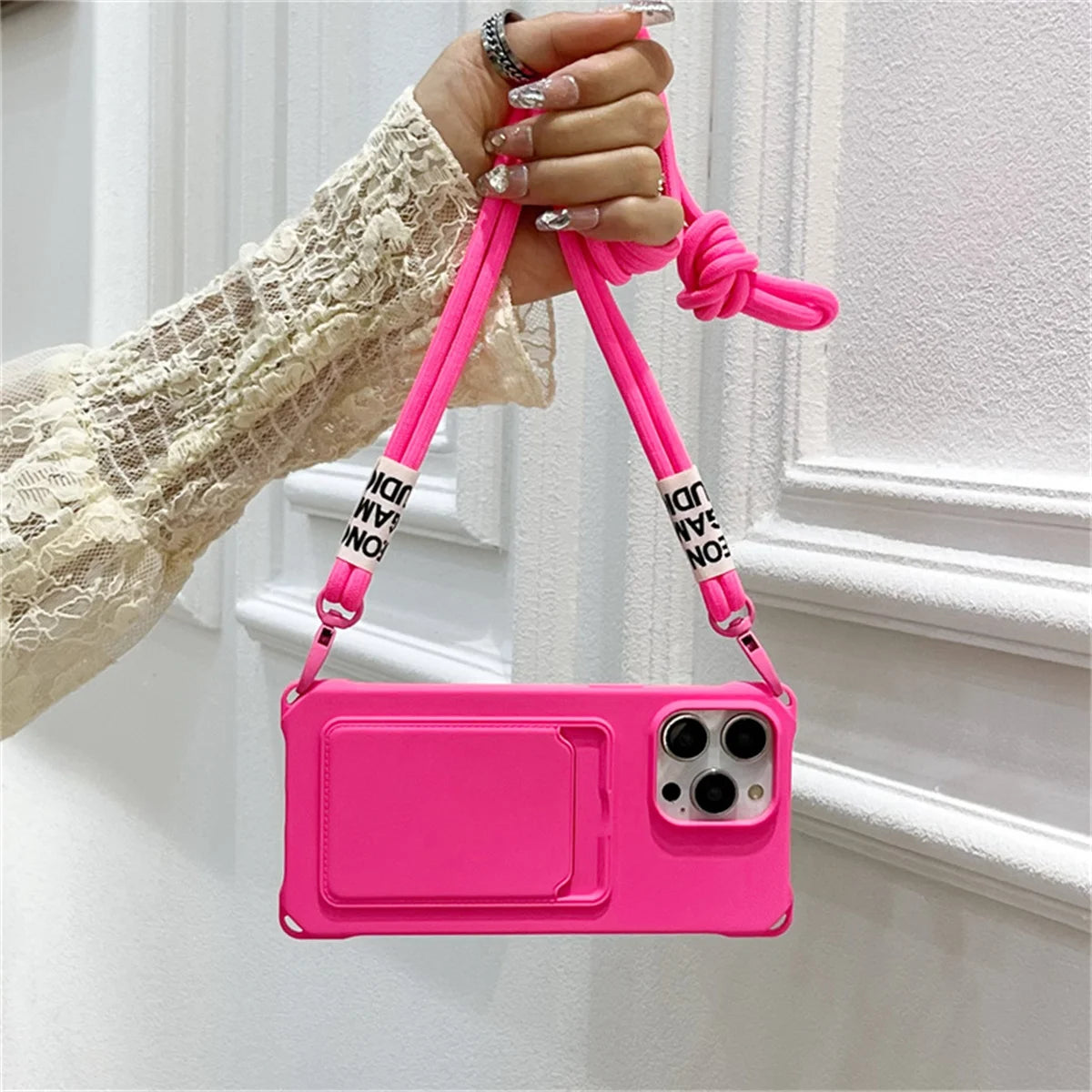 Phone Case for IPhone 17 Air 16E 16 15 Plus 14 12 13 11 Pro Max XS XR 8 7 Shockproof Silicone Card Slot Crossbody Necklace Cover