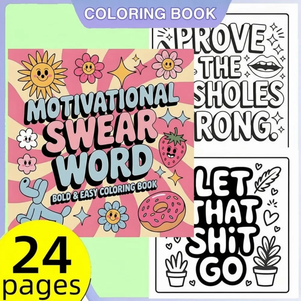 Motivational Swear Word Coloring Book Bold Easy 24 Pages Empowering Curse Words for Adults Stress Relief Gift