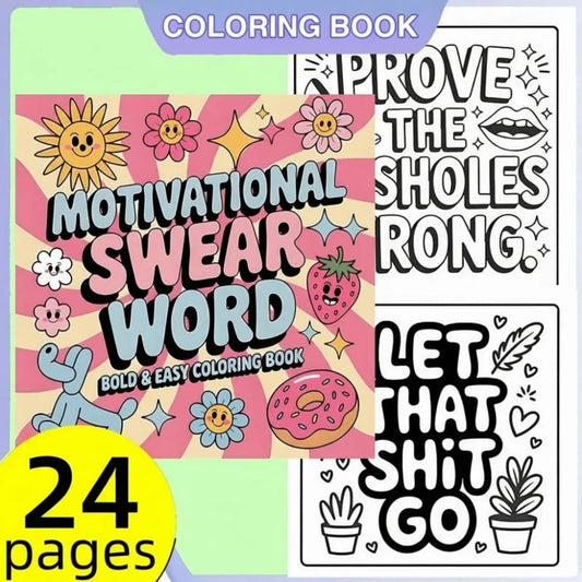 Motivational Swear Word Coloring Book Bold Easy 24 Pages Empowering Curse Words for Adults Stress Relief Gift