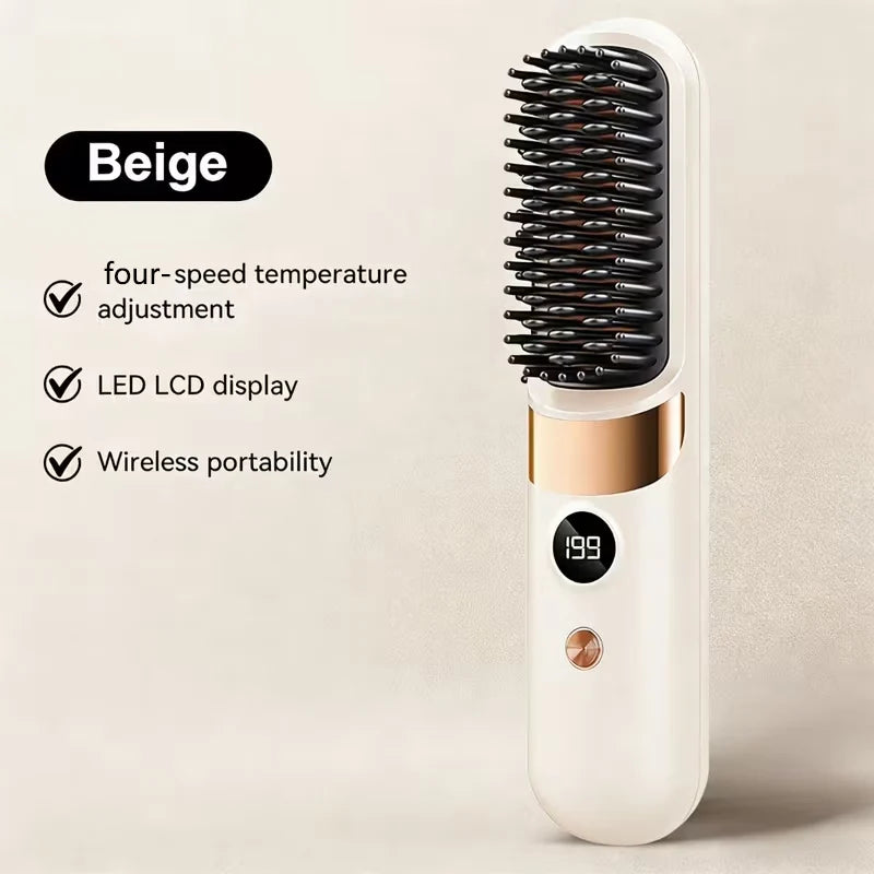 Hair Straightener Brush, 4 Temp Adjustable Comb, Quick Styling Tool, Rechargeable Cordless Hair Straightener, Personal Care for