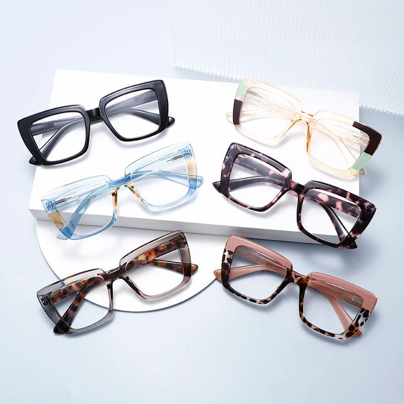 Three pairs of stylish and comfortable large-framed reading glasses, blue light protection, suitable for both men and women